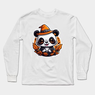 A adorable panda bear wearing a witch hat, halloween art Long Sleeve T-Shirt
